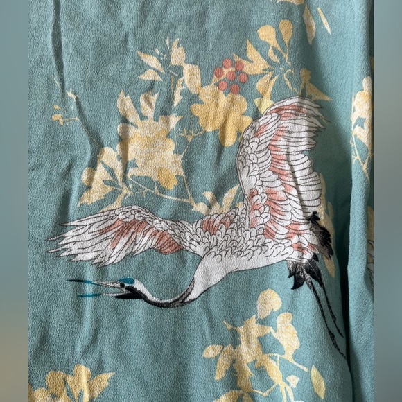 Zara Women’s Japanese Crane Print Long sleeve Sea green Size Medium Blouse - Picture 4 of 8